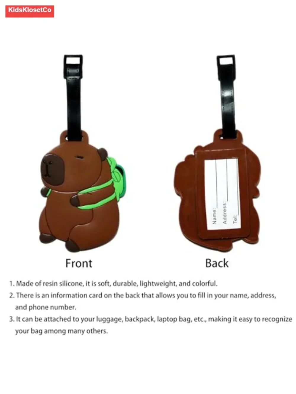 Cute Capybara Silicone Luggage Tag with Writable Contact Panel
